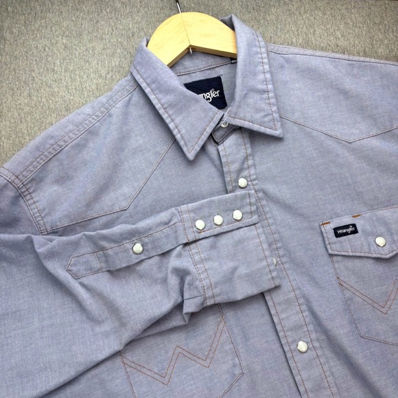 Wrangler Other - Wrangler Shirt Mens XL Blue Pearl Snap Long Sleeve Button Down Western Cowboy